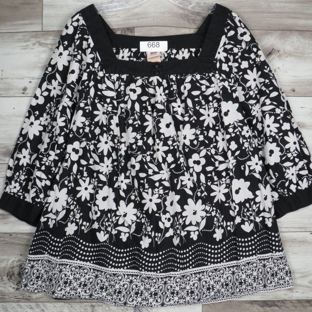 Faded Glory* Women's 3/4 Button Sleeve Ballet Neck‎ Pleated Pullover Blouse~ 2X